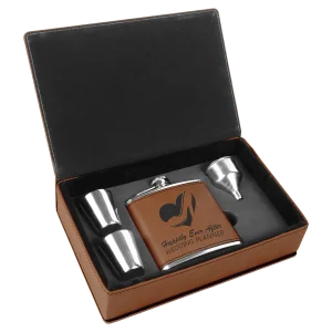 6 oz. Rawhide Engraved Faux Leather Flask Gift Set