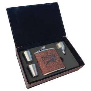 6 oz. Football Engraved Faux Leather Flask Gift Set