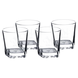 Four Polar Camel 11 oz. Square Rocks Glasses in Black Gift Box with Printed Paper Sleeve