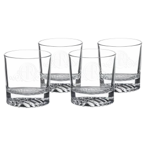 Four Polar Camel 9 oz. Round Rocks Glasses in Black Gift Box with Printed Paper Sleeve