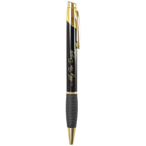 Gloss Black Brass Ballpoint Pen with Gripper