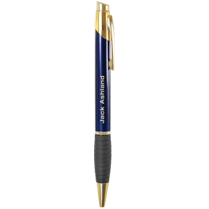 Gloss Blue Brass Ballpoint Pen with Gripper