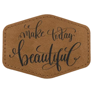 Hex Patch with Kota Pro Adhesive - Engraved Faux Leather, Creekside Collecttion 3 1/2" x 2 1/2", Medium Brown