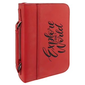 7 1/2" x 10 3/4" Red Leatherette Book/Bible Cover with Handle and Zipper