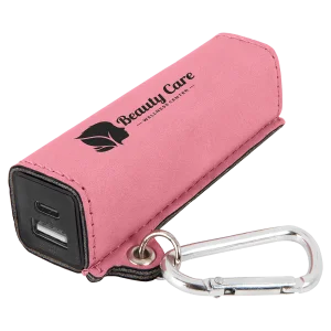 Pink Engraved Faux Leather 2200 mAh Power Bank with USB-C Cord