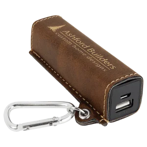 Rustic/Gold Engraved Faux Leather 2200 mAh Power Bank with USB Cord