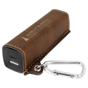 Rustic/Gold Engraved Faux Leather 2200 mAh Power Bank with USB-C Cord