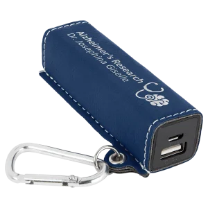 Blue/Silver Engraved Faux Leather 2200 mAh Power Bank with USB Cord