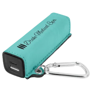 Teal Engraved Faux Leather 2200 mAh Power Bank with USB-C Cord