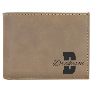 Light Brown Engraved Faux Leather Bi-Fold Wallet w/Flip  ID Display