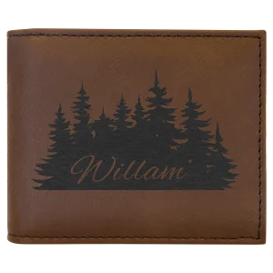 Dark Brown Engraved Faux Leather Bi-Fold Wallet w/Flip  ID Display