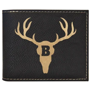 Black/Gold Engraved Faux Leather Bi-Fold Wallet w/Flip  ID Display