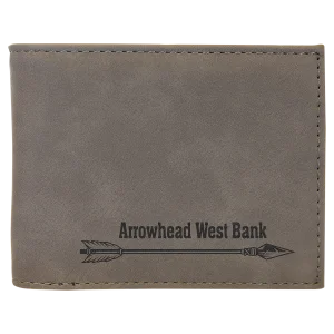 Gray Engraved Faux Leather Bi-Fold Wallet w/Flip  ID Display