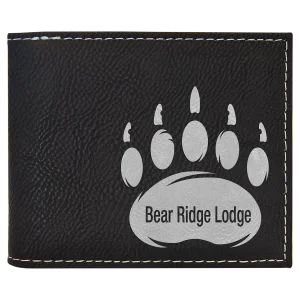 Black/Silver Engraved Faux Leather Bi-Fold Wallet w/Flip  ID Display