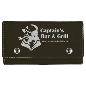 Black/Silver Engraved Faux Leather Card & Dice Set