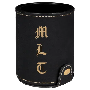 Black/Gold Engraved Faux Leather Dice Cup with 5 Dice