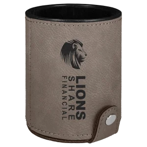 Gray Engraved Faux Leather Dice Cup with 5 Dice