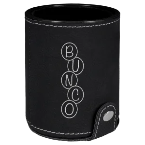 Black/Silver Engraved Faux Leather Dice Cup with 5 Dice