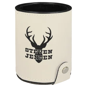 White Engraved Faux Leather Dice Cup with 5 Dice