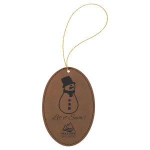 Dark Brown Engraved Faux Leather Oval Ornament with Gold String