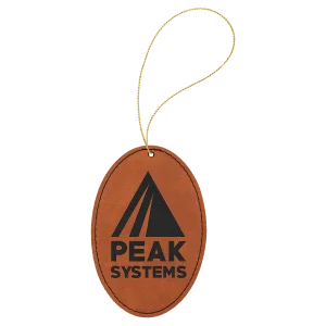 Rawhide Engraved Faux Leather Oval Ornament with Gold String