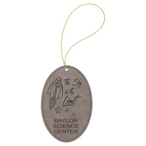 Gray Engraved Faux Leather Oval Ornament with Gold String