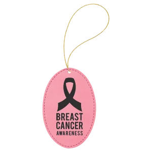 Pink Engraved Faux Leather Oval Ornament with Gold String