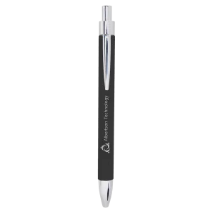 Black/Silver Engraved Faux Leather Pen