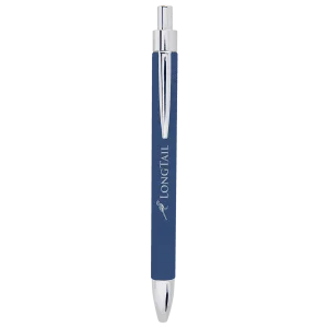 Blue/Silver Engraved Faux Leather Pen