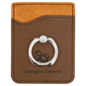 Dark Brown Engraved Faux Leather Phone Wallet with Silver Ring