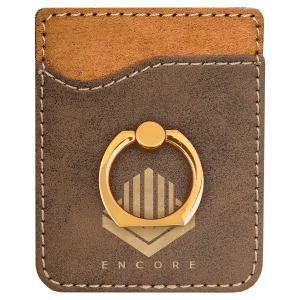 Rustic/Gold Engraved Faux Leather Phone Wallet with Gold Ring