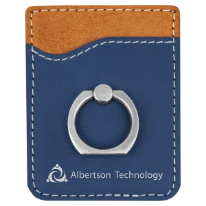 Blue/Silver Engraved Faux Leather Phone Wallet with Silver Ring