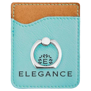 Teal Engraved Faux Leather Phone Wallet with Silver Ring