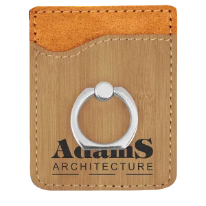 Bamboo Engraved Faux Leather Phone Wallet with Silver Ring