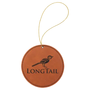 Rawhide Engraved Faux Leather Round Ornament with Gold String