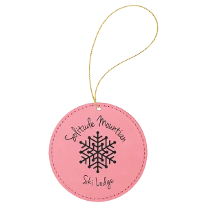 Pink Engraved Faux Leather Round Ornament with Gold String