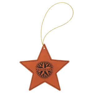 Rawhide Engraved Faux Leather Star Ornament with Gold String