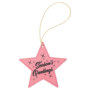 Pink Engraved Faux Leather Star Ornament with Gold String