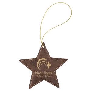 Rustic/Gold Engraved Faux Leather Star Ornament with Gold String