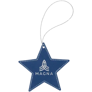 Blue/Silver Engraved Faux Leather Star Ornament with Silver String
