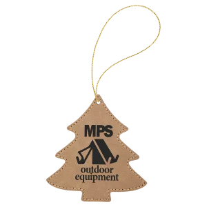 Light Brown Engraved Faux Leather Tree Ornament with Gold String