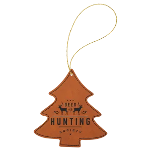 Rawhide Engraved Faux Leather Tree Ornament with Gold String