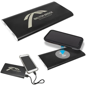 Black 8000MAH Power Bank & Wireless Anodized Aluminum Charger w/USB Power Cord