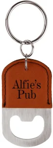 Oval Rawhide Engraved Faux Leather Bottle Opener Keychain