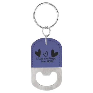 Oval Purple Engraved Faux Leather Bottle Opener Keychain