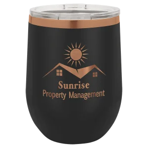 Polar Camel 12 oz. Black/Rose Gold Stemless Wine Tumbler with Standard Lid