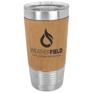 Polar Camel 20 oz. Bamboo Leatherette Grip Tumbler with Standard Lid