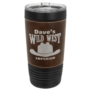 Polar Camel 20 oz. Black with Rustic Leatherette Tumbler with Slider Lid