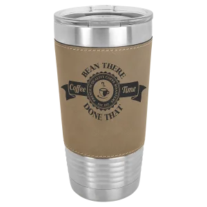 Polar Camel 20 oz. Light Brown Leatherette Grip Tumbler with Standard Lid