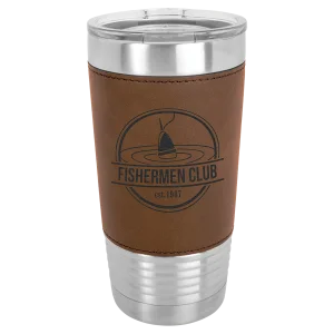 Polar Camel 20 oz. Dark Brown Leatherette Grip Tumbler with Standard Lid